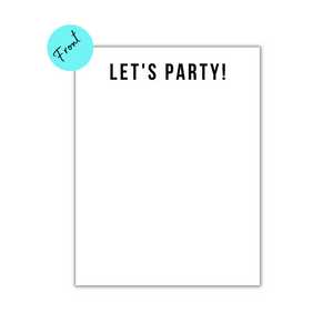 LET'S PARTY - Set of 20 Notecards + 20 Envelopes